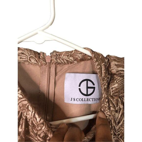 JS Collections Womens Embroidered Appliqué Halterneck Dress 16 Latte Fit N Flare - Picture 5 of 10